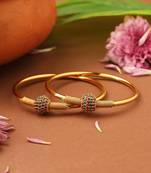 Gold Bangles with Center Ball Studded with Stones