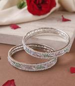 Silver-plated bangles with pink and mint green american diamonds