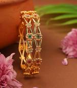 Gold-plated flower-designed stone-studded bangles