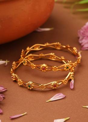 Gold-plated flower-designed stone-studded bangles 3