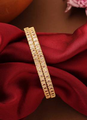 Set of 2 Gold-Plated Bangles with American Stone Studding 2