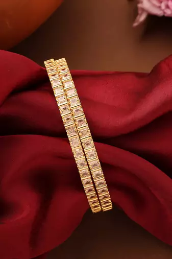 Set of 2 Gold-Plated Bangles with American Stone Studding