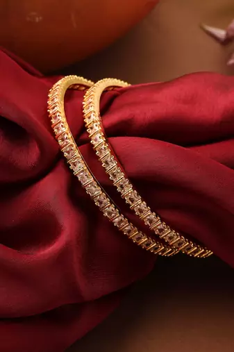 Set of 2 Gold-Plated Bangles with American Stone Studding