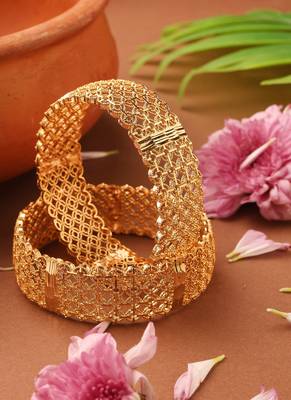 Gold-plated kada style bangles with round shape self-work design 1
