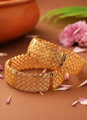 Gold-plated kada style bangles with round shape self-work design 2