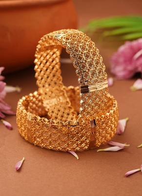 Gold-plated kada style bangles with round shape self-work design 3