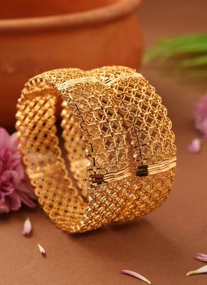 Gold-plated kada style bangles with round shape self-work design 4
