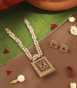 Reversible Pendant with Earrings and Pearl Chain Necklace