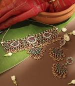 Gold-Plated Stone-Studded Round & Kari Motif Shape Choker Necklace