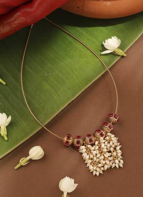 Invisible Necklace Set with Ball Accents and Pearl Danglers 3