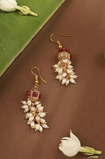 Invisible Necklace Set with Ball Accents and Pearl Danglers
