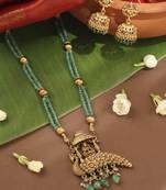 Gold-Plated Green Stone Necklace with Peacock Pendant