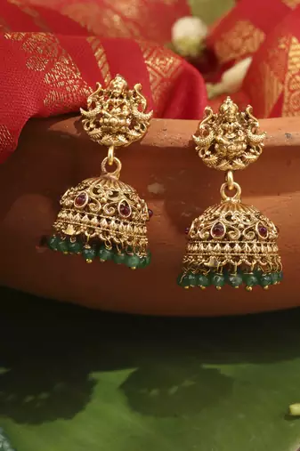 Gold-Plated Green Stone Necklace with Peacock Pendant