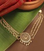 Gold-Plated 3-Layer Pearl Chain Hair Accessory with Lakshmi Motif Pendant