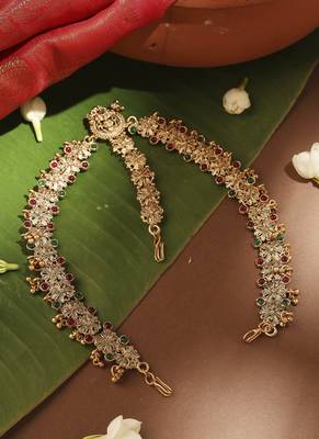 Gold-Plated Temple Style Floral Design Mata Patti 4