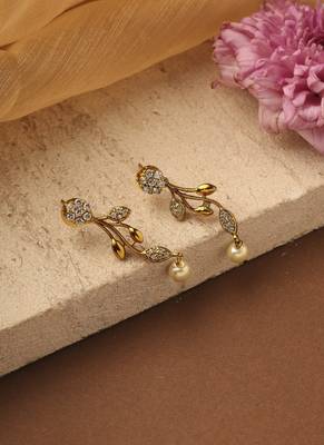 Gold-plated american stone studded necklace with leaf and floral motif design 4