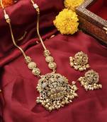 Gold-Plated South Temple Style Necklace Set with American Stone Studded Lakshmi Motif Pendant