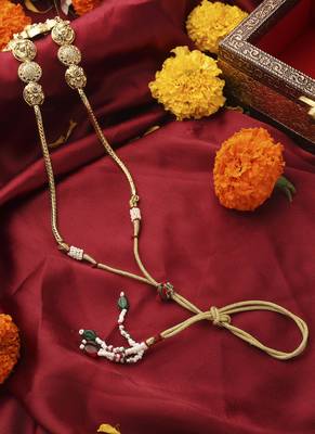 Gold-Plated South Temple Style Necklace Set with American Stone Studded Lakshmi Motif Pendant 3