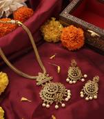 Gold-Plated American Stone Studded Necklace Set in South Indian Style