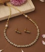 Gold-plated american stone studded floral shape necklace