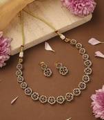 Gold-Plated American Stone Studded Floral Shape Necklace