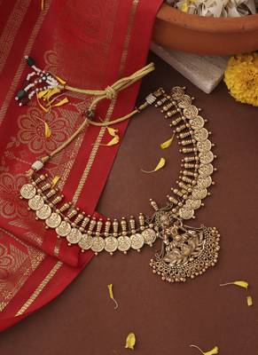 Gold-Plated Lakshmi Coin Necklace Set with Lotus Lakshmi Motif 2