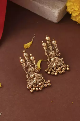 Gold-Plated Lakshmi Coin Necklace Set with Lotus Lakshmi Motif