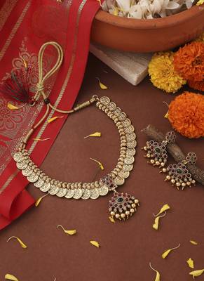 Gold-Plated Lakshmi Coin Necklace Set 1