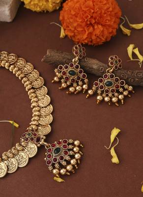 Gold-Plated Lakshmi Coin Necklace Set 3
