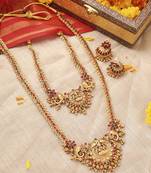 Temple Jewelry Set: 1 Long and 2 Short Lakshmi Motif Necklaces