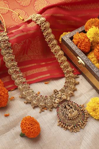 Antique Gold-Plated Lakshmi Temple Necklace Set