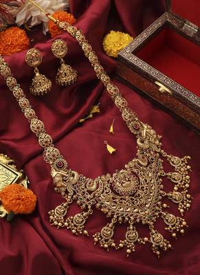 Grand Antique Gold Lakshmi Temple Necklace Set 1