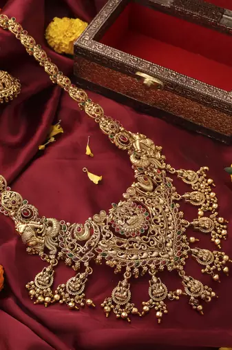 Grand Antique Gold Lakshmi Temple Necklace Set