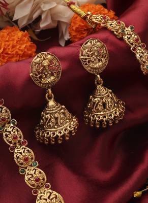 Grand Antique Gold Lakshmi Temple Necklace Set 4