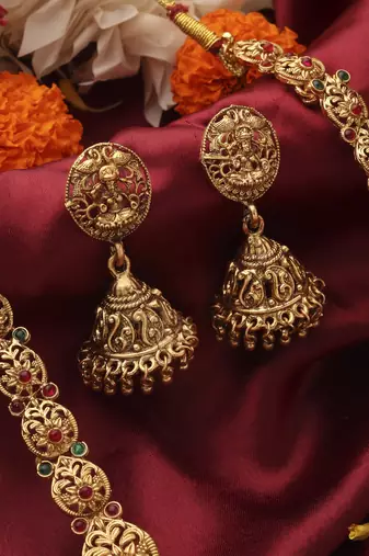 Grand Antique Gold Lakshmi Temple Necklace Set