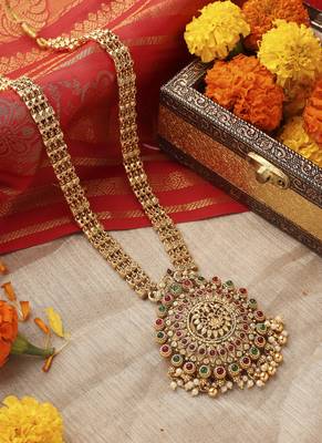 Antique Gold Circular Temple Pendant Necklace 1