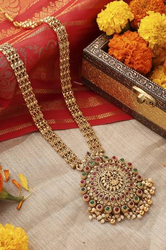 Antique Gold Circular Temple Pendant Necklace