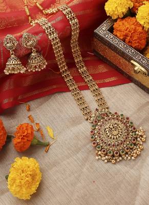 Antique Gold Circular Temple Pendant Necklace 2