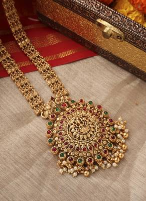 Antique Gold Circular Temple Pendant Necklace 3
