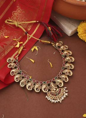 Gold-Plated Ganpati Motif Choker Necklace Set 1