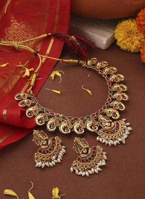 Gold-Plated Ganpati Motif Choker Necklace Set 2
