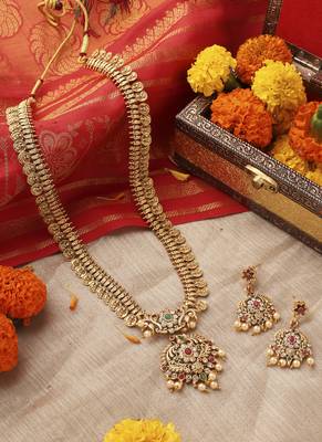 Royal Temple Jewellery Long Coin Necklace with Intricate Pendant 2