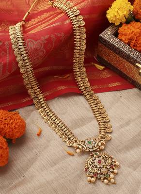Royal Temple Jewellery Long Coin Necklace with Intricate Pendant 3