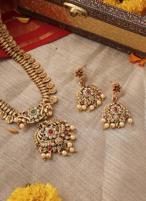 Royal Temple Jewellery Long Coin Necklace with Intricate Pendant 1