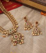 Royal Temple Jewellery Long Coin Necklace with Intricate Pendant