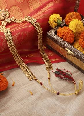 Royal Temple Jewellery Long Coin Necklace with Intricate Pendant 4