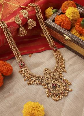 Temple Jewellery Long Necklace with Peacock Pendant 1