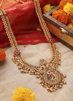 Temple Jewellery Long Necklace with Peacock Pendant 3