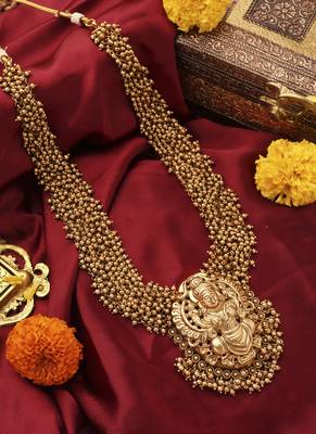 Antique Gold Lakshmi Necklace with Beaded Layers 2
