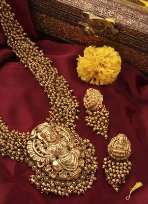 Antique Gold Lakshmi Necklace with Beaded Layers 3